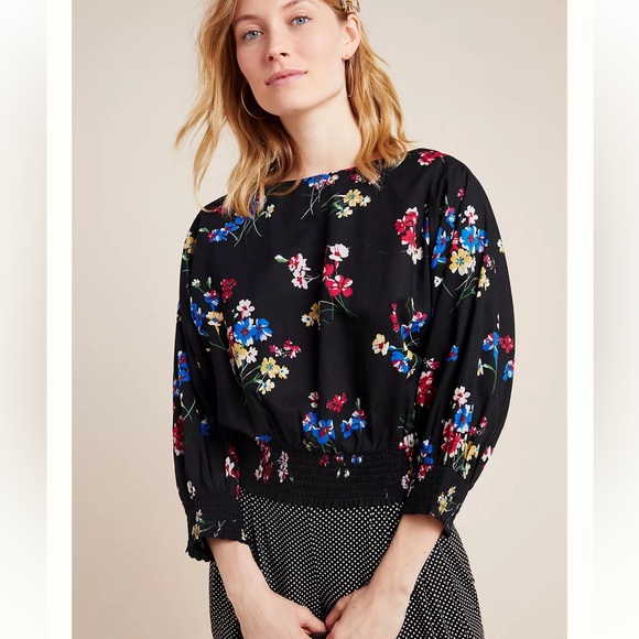 Anthropologie Maeve Adelaide Top Blouse Black Floral Crop Dolman Sleeve Women SP - Picture 3 of 16